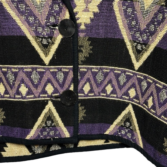 Vintage 90s Fiorlini Black Purple Print 100% Cotton Aztec Woven Blazer Jacket - Picture 5 of 15